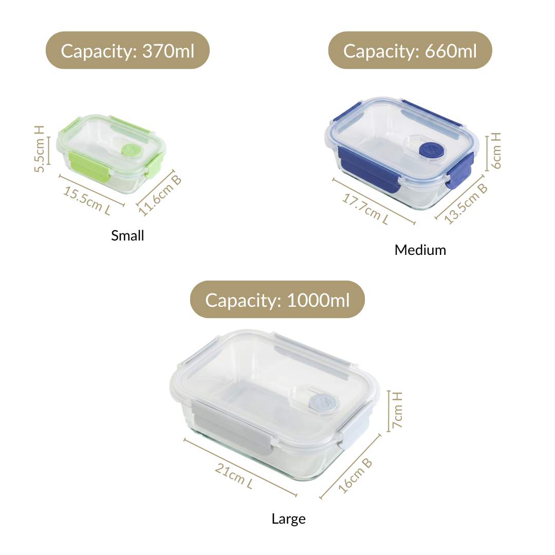 Food Containers With Air Vents Set Of 3 370ml 660ml 1000ml