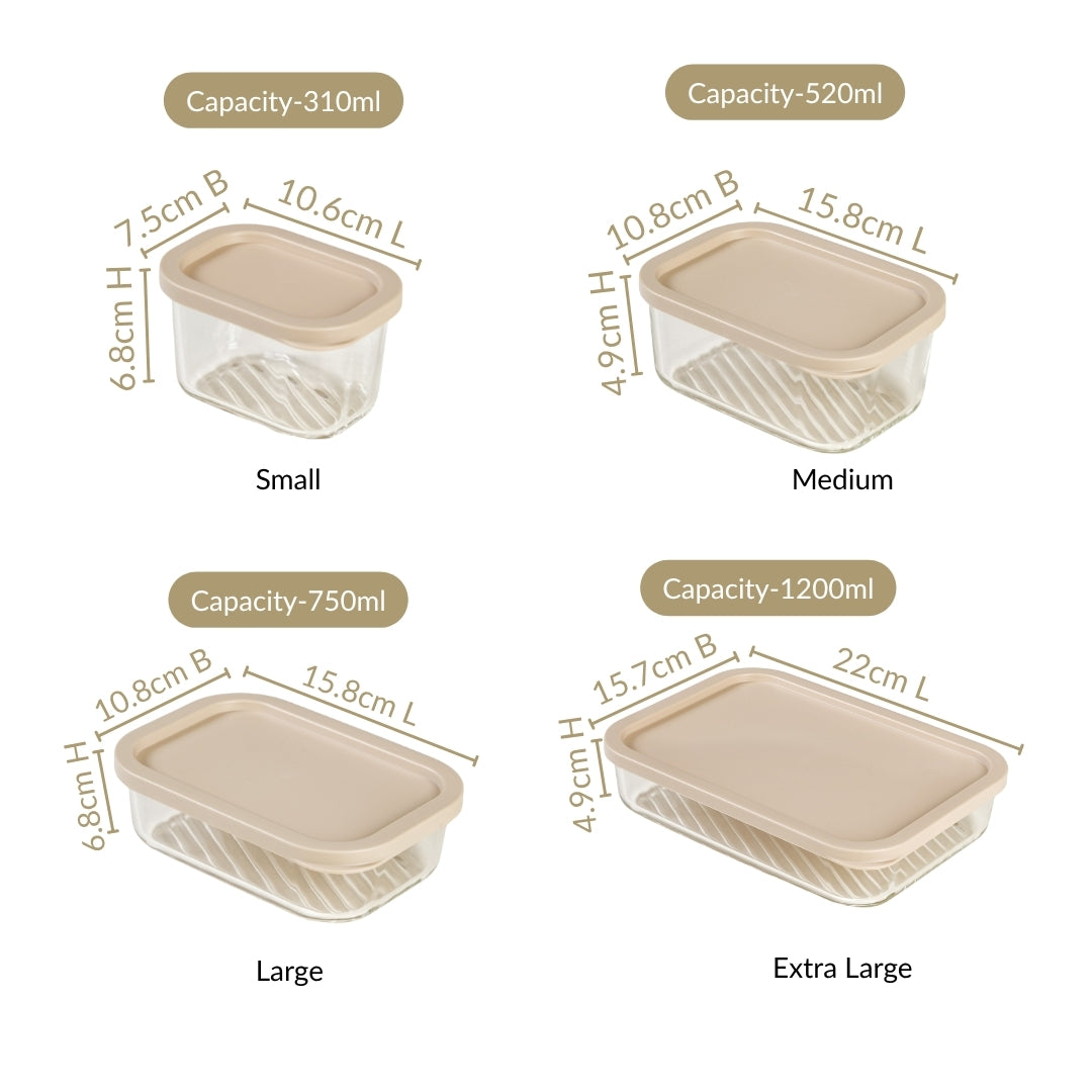 Stackable Glass Food Storage Container Set Of 6 S 310ml M 520ml L 750ml XL 1200ml