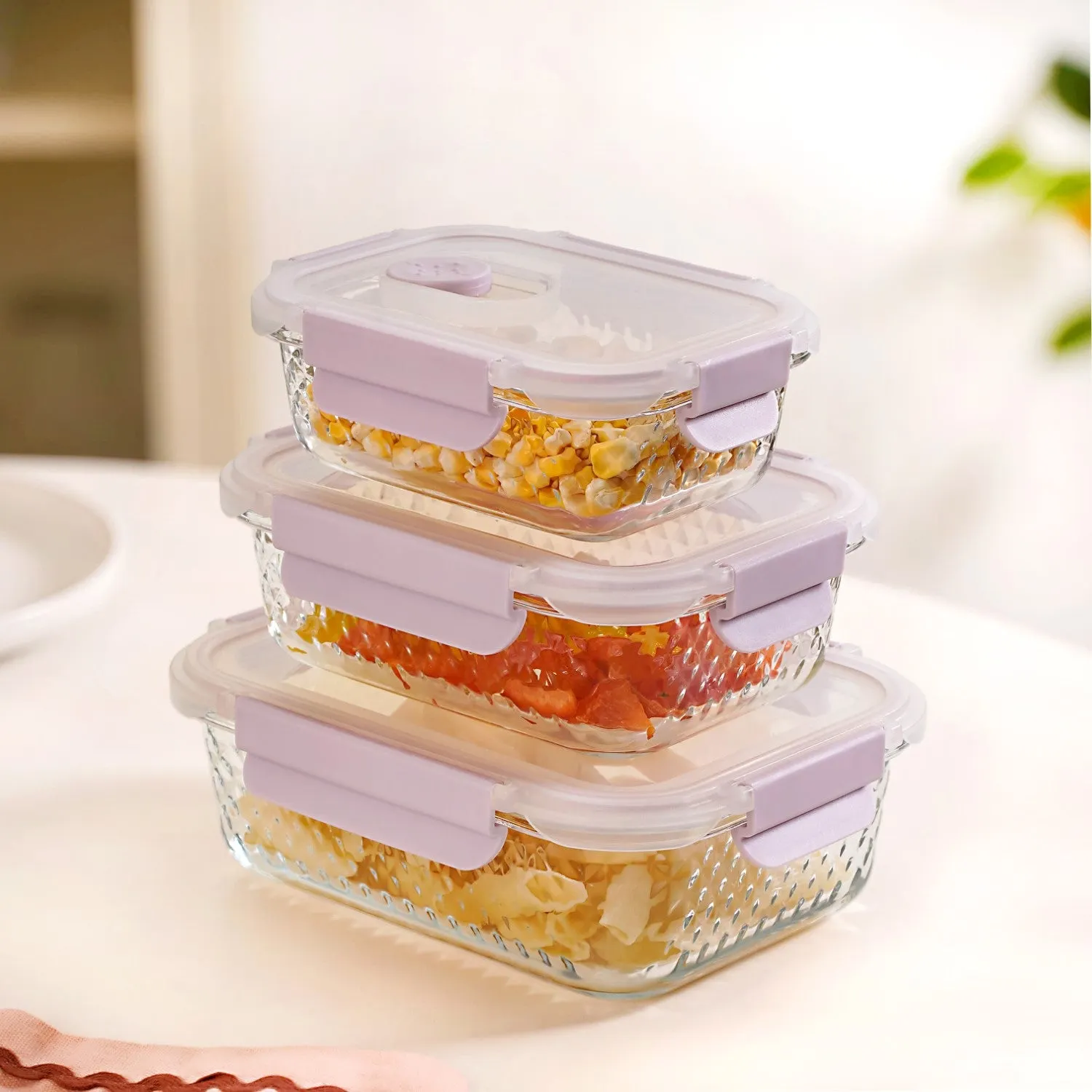 Airtight Food Containers With Air Vents Set Of 3 370ml 660ml 1000ml
