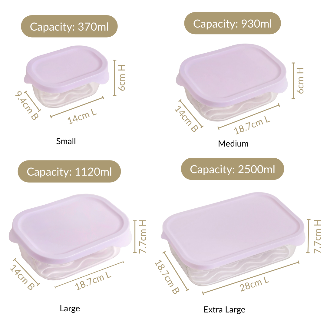Lite Premium Borosilicate Food Container Set Of 6 370ml 930ml 1120ml 2500ml