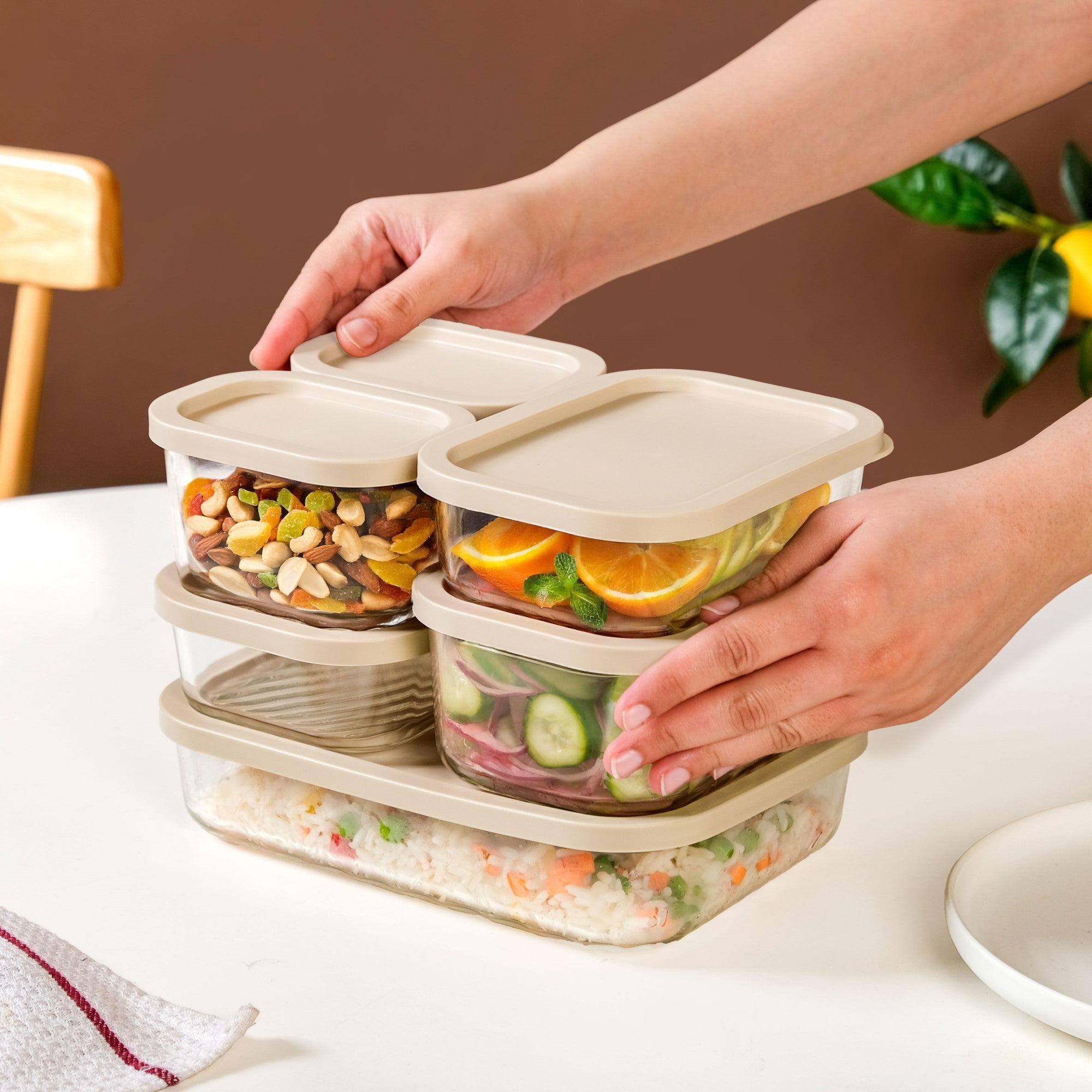 Stackable Glass Food Storage Container Set Of 6 S 310ml M 520ml L 750ml XL 1200ml
