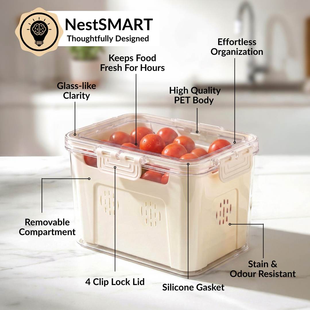 FreshGrid Fridge Storage Box With Drainage Basket