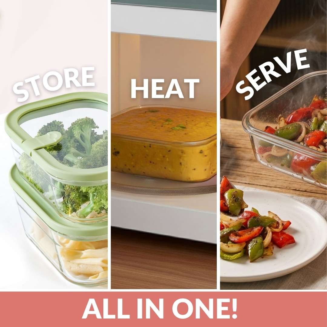Stackable Food Container Set Of 4 370ml 930ml 2500ml Green
