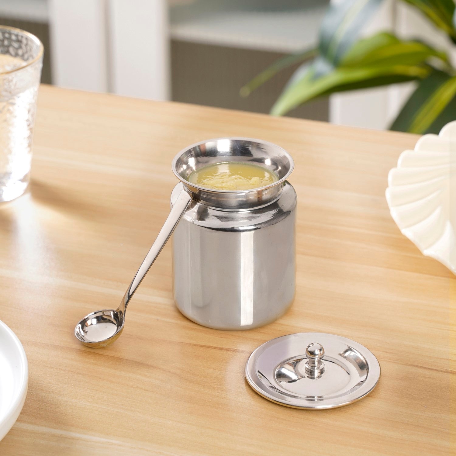 Plain Ghee Pot With Spoon 350ml