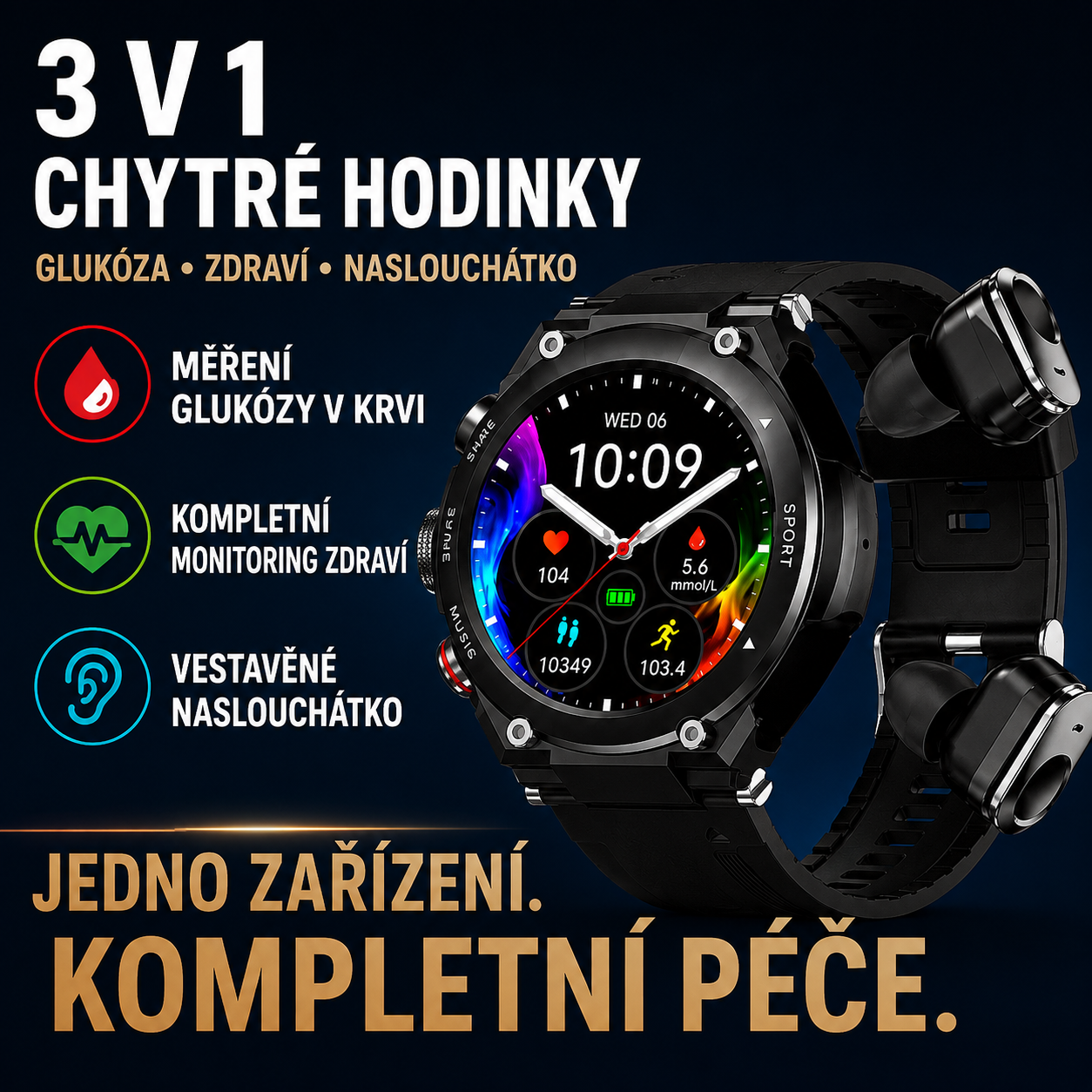 CASIO Novinka 2026 🔥 – Chytré hodinky s měřením glukózy a vestavěným naslouchátkem. ECG + PPG technologie pro inteligentní sledování glukózy, krevního tlaku, kyslíku v krvi a dalších údajů.