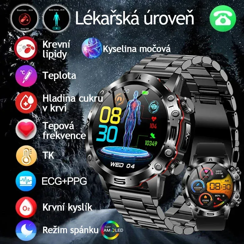 Nové chytré lékařské hodinky s umělou inteligencí z roku 2025 | Monitorování zdraví EKG + PPG | Test hladiny cukru v krvi, krevních lipidů, kyseliny močové a fitness tracker