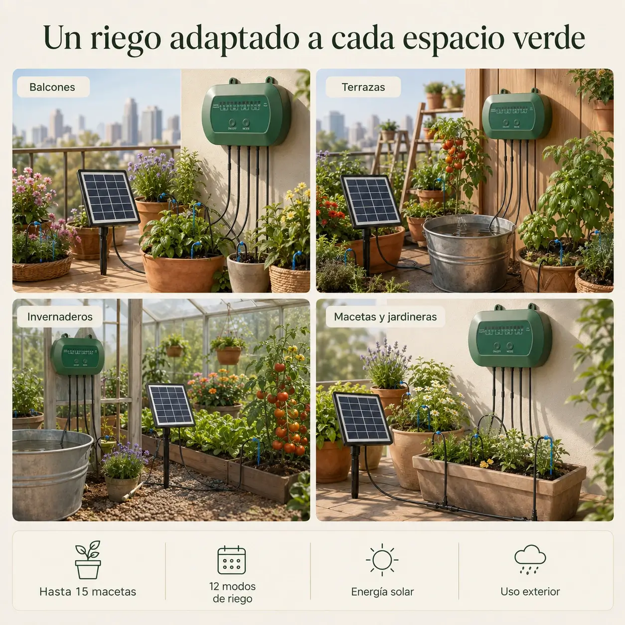 ☀️ Kit de riego por goteo automático con energía solar: mantenga hasta 15 plantas regadas durante su ausencia-Aisitin