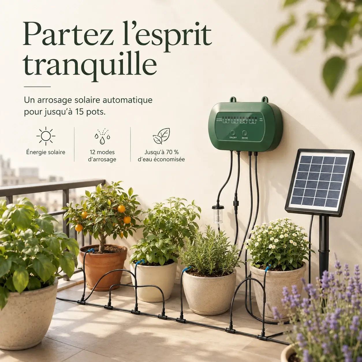 ☀️Kit d'irrigation goutte-à-goutte automatique à l'énergie solaire : gardez jusqu'à 15 plantes arrosées pendant votre absence-Aisitin