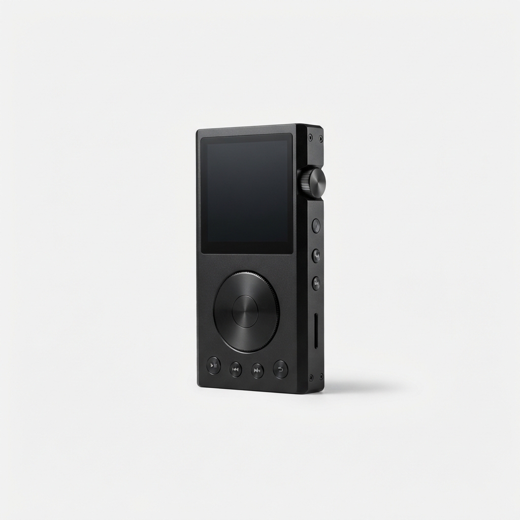 Black retro digital audio player with knob controls