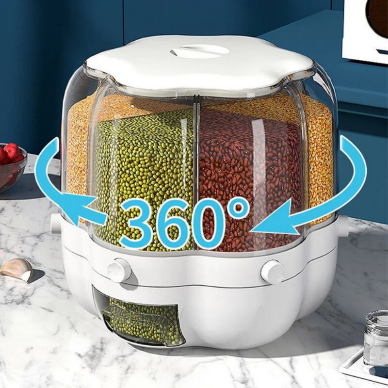 EveryFilterStore 360° Rotating 6-Grid Grain & Cereal Dispenser