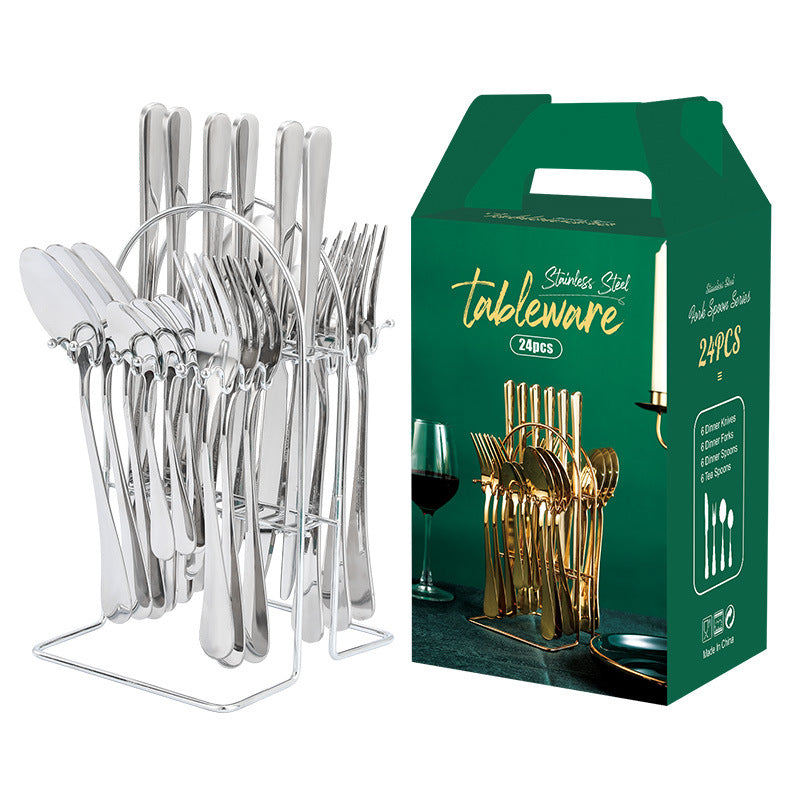 EveryFilterStore 24-Piece Stainless Steel Cutlery Set with Rack