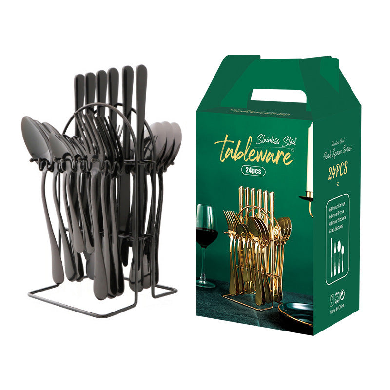 EveryFilterStore 24-Piece Stainless Steel Cutlery Set with Rack