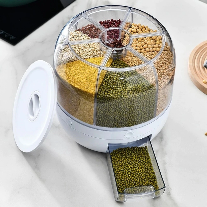EveryFilterStore 360° Rotating 6-Grid Grain & Cereal Dispenser