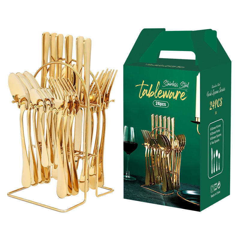 EveryFilterStore 24-Piece Stainless Steel Cutlery Set with Rack