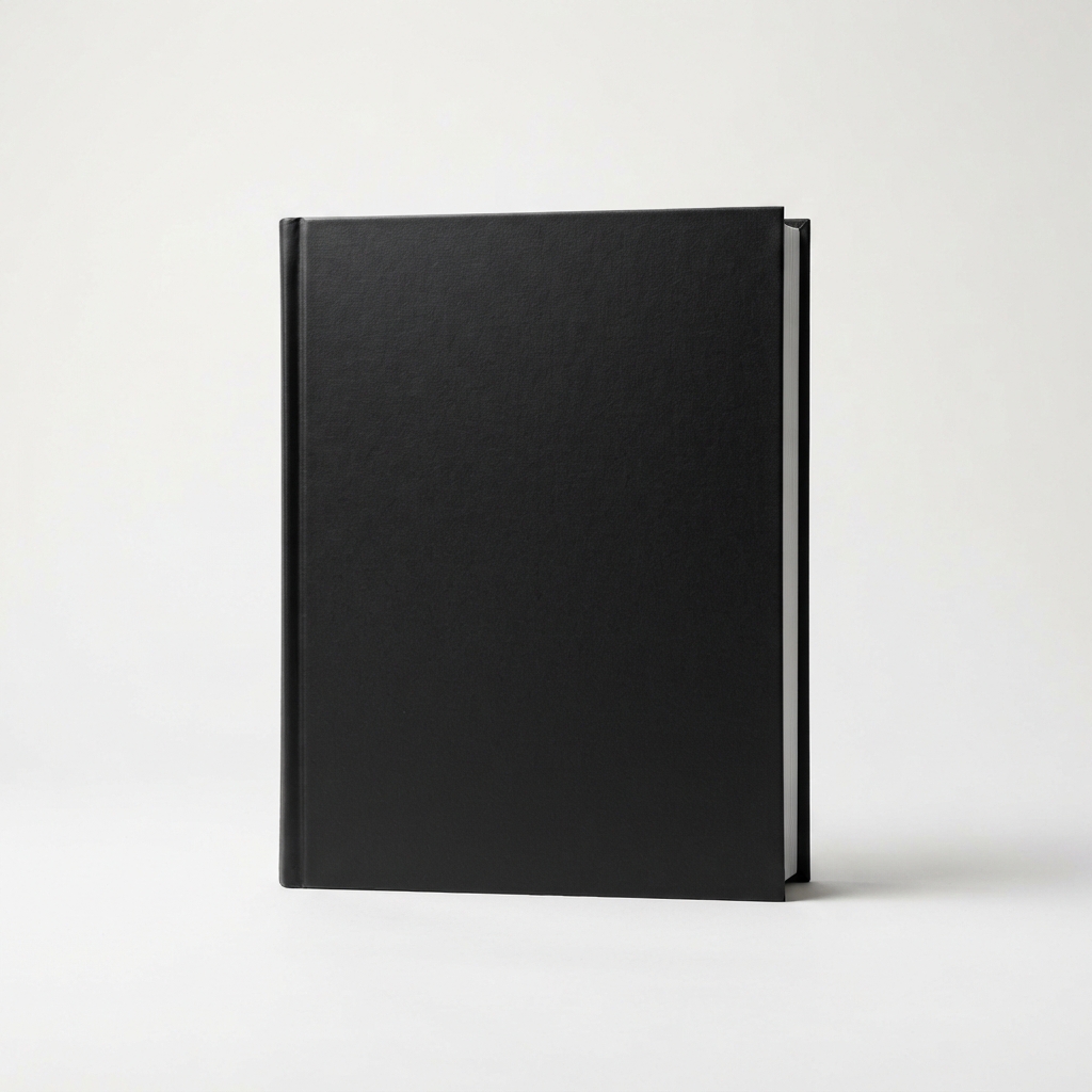 Black clinical medical handbook standing upright on neutral background