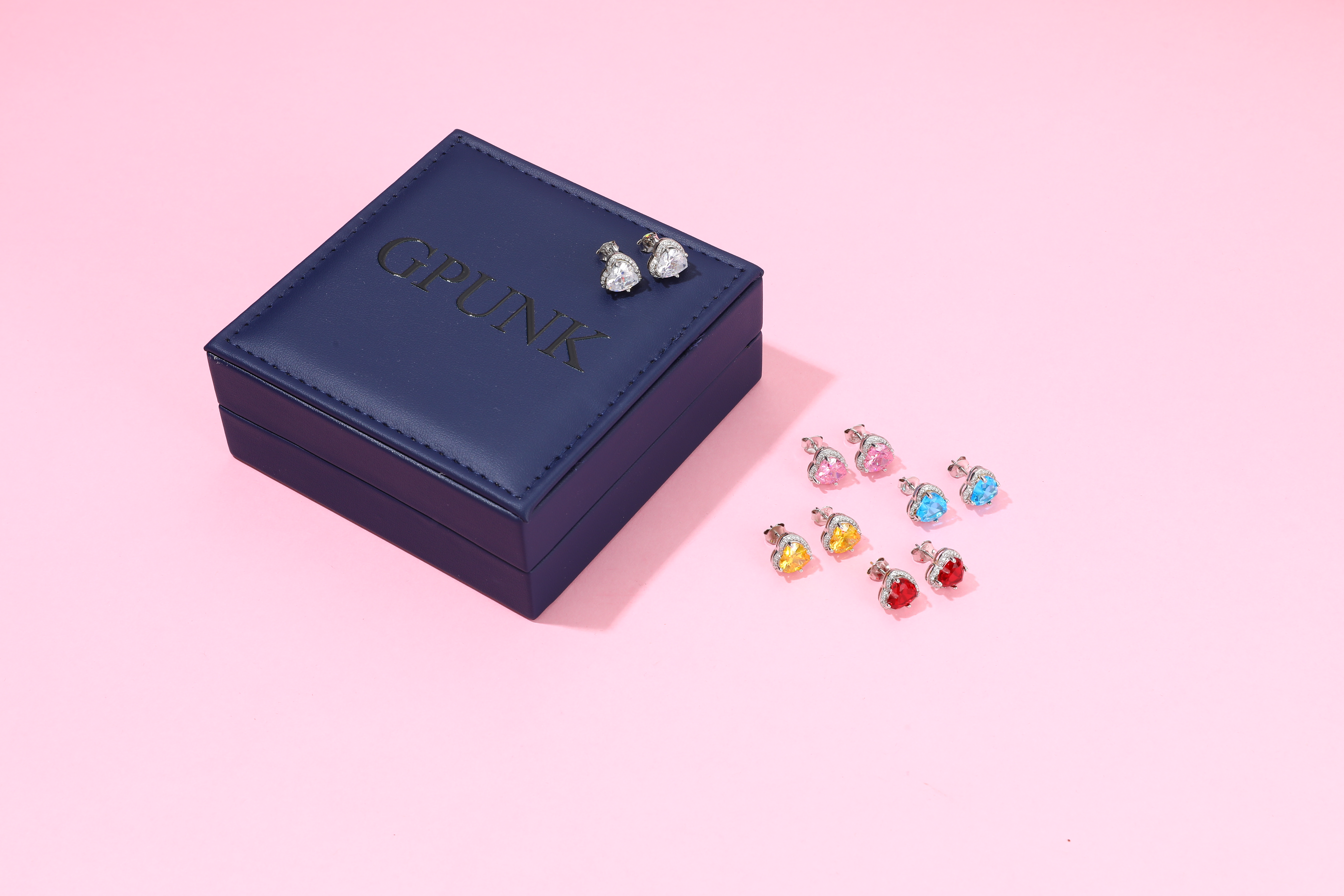 GPUNK Sparkling 925 Sterling Silver Birthstone Stud Earrings for Women Heart Studs Earrings, Great Birthday/Christmas Gifts One Pair