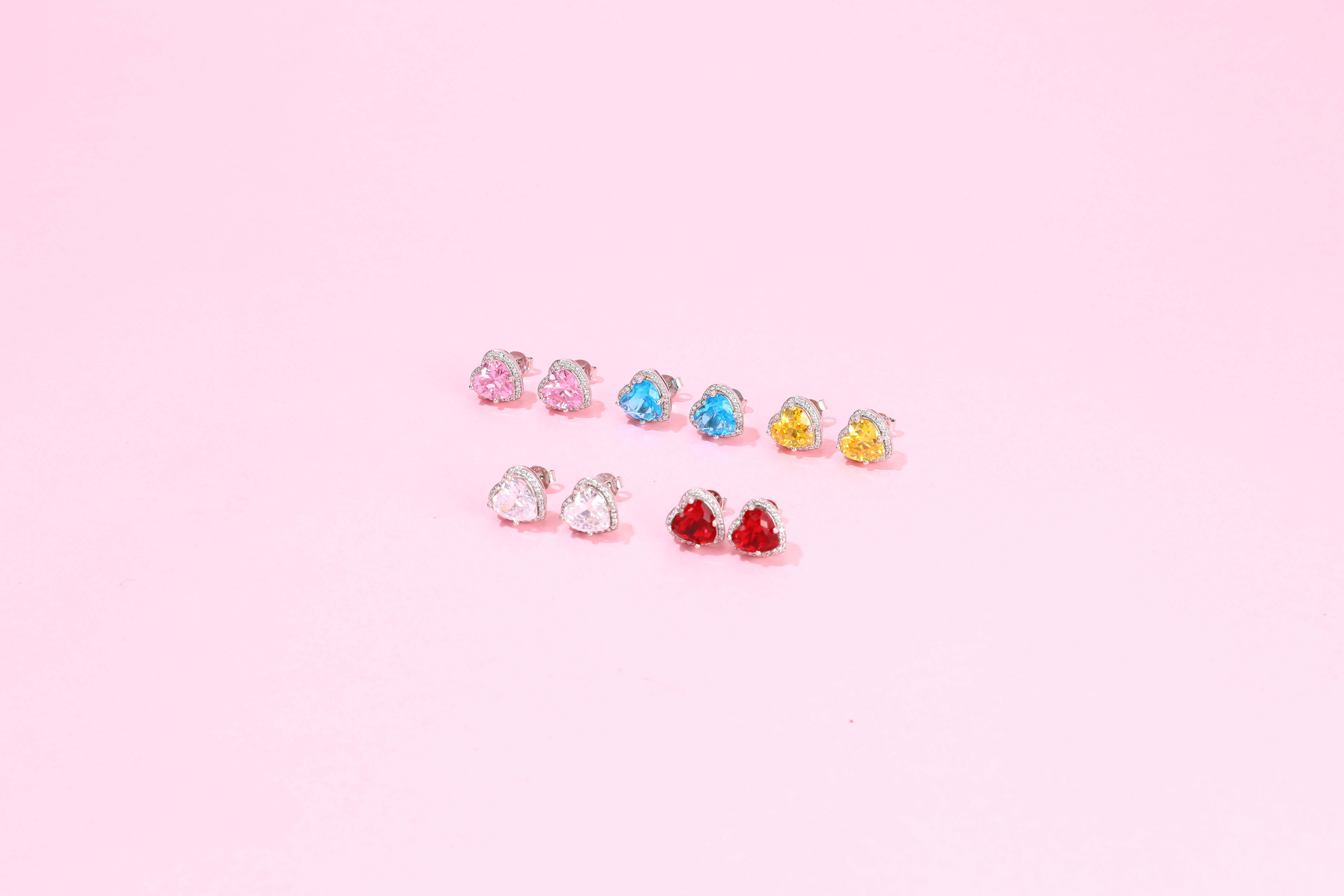 GPUNK Sparkling 925 Sterling Silver Birthstone Stud Earrings for Women Heart Studs Earrings, Great Birthday/Christmas Gifts One Pair
