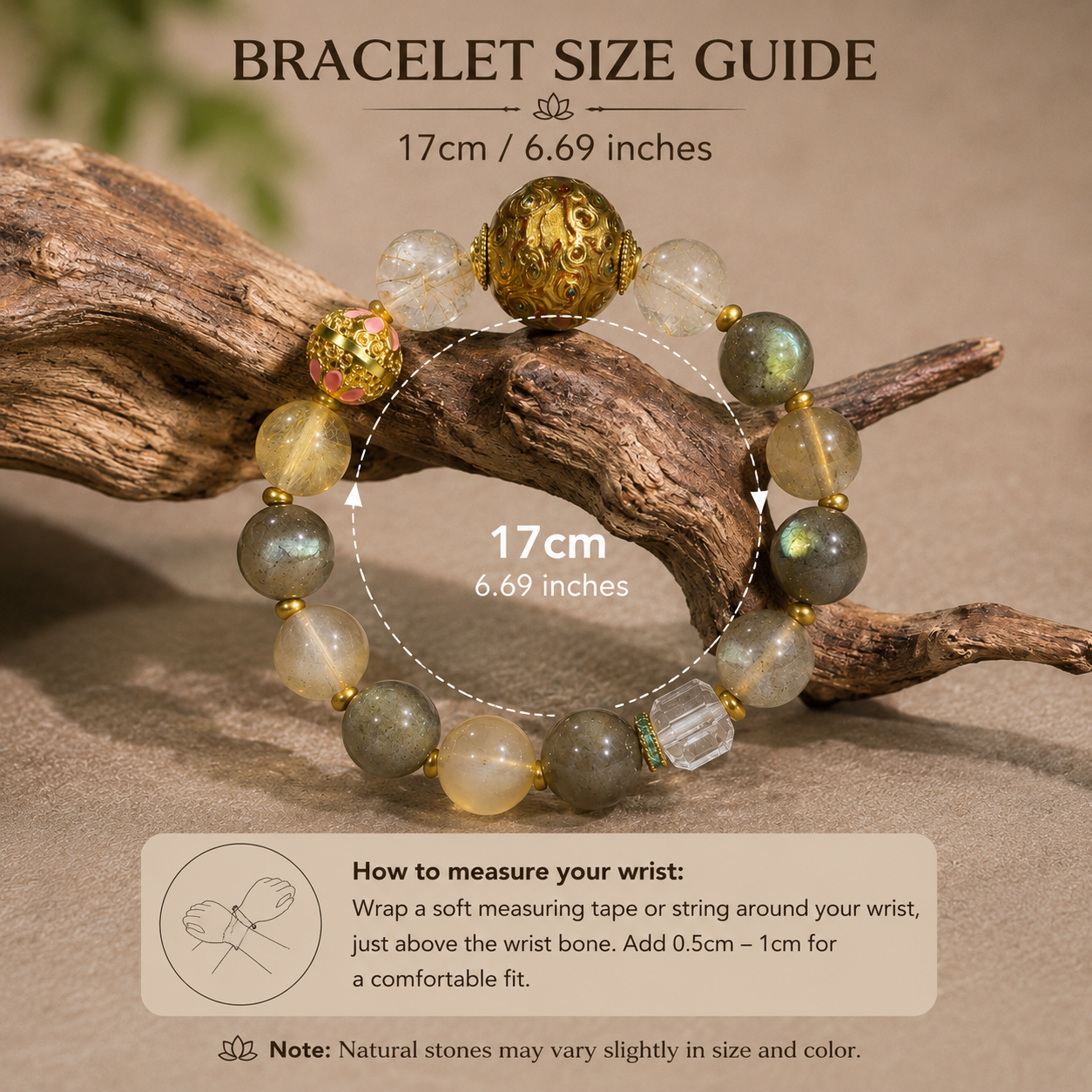 Imperial Fortune Crystal Bracelet – Golden Rutilated Quartz, Hawk's Eye & Heritage Lacquer Bead