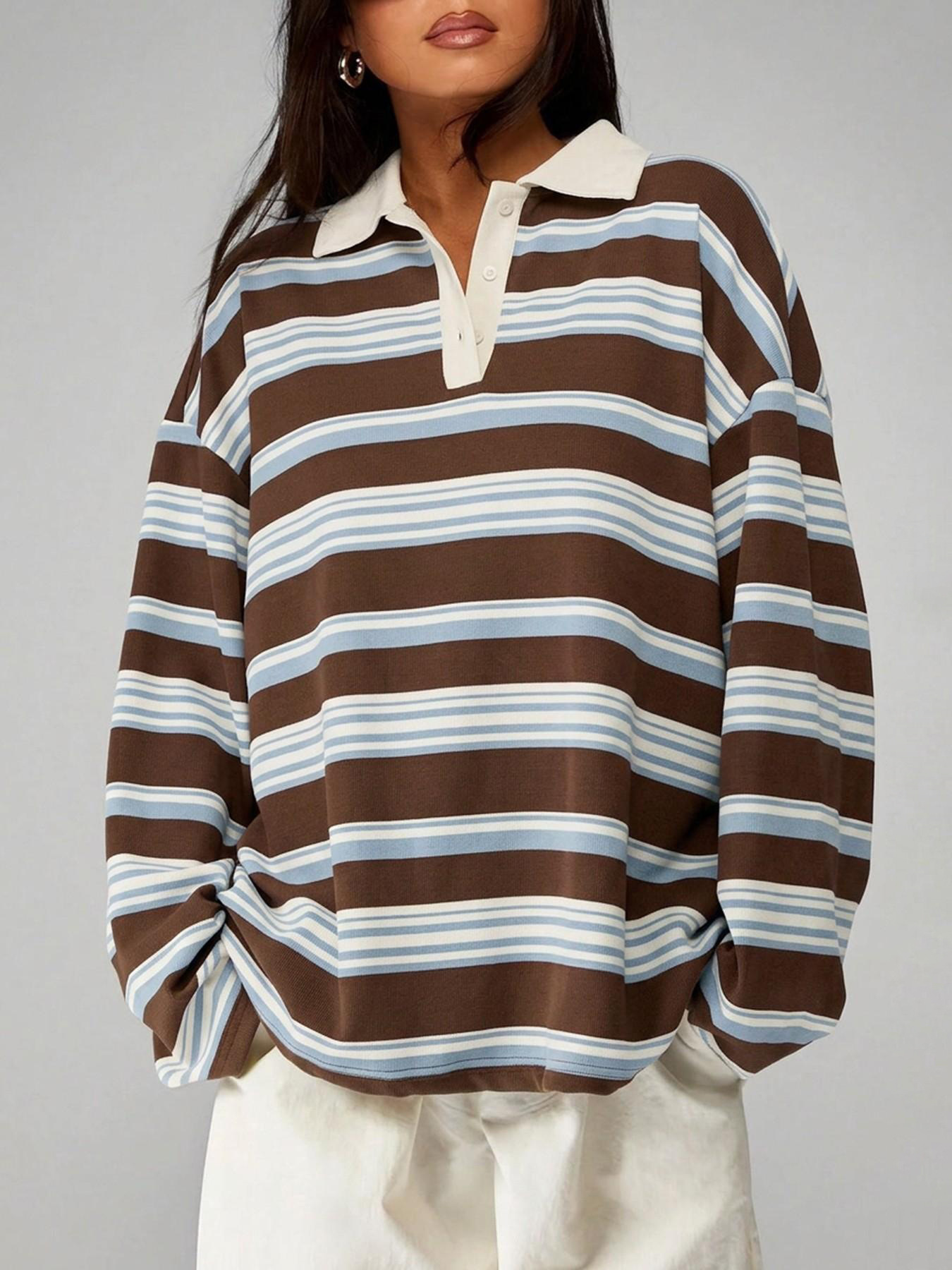 Women's Classic Casual Striped Long Sleeve Spring Fall Round Neck Fitted Top, Versatile Stripes Design, Perfect for Daily Wear-TACTILEFABLE