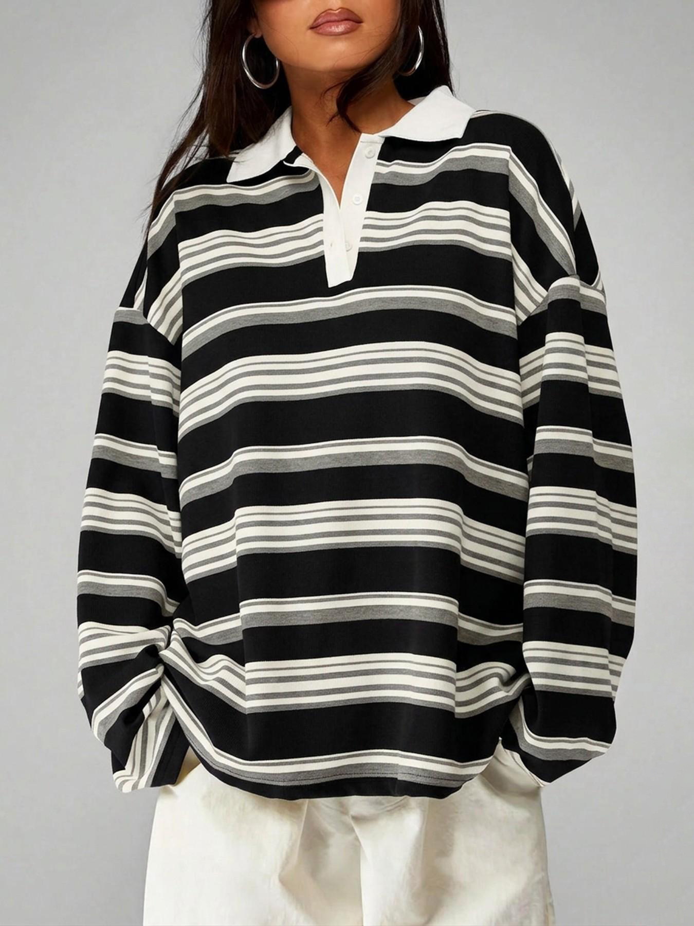 Women's Classic Casual Striped Long Sleeve Spring Fall Round Neck Fitted Top, Versatile Stripes Design, Perfect for Daily Wear-TACTILEFABLE