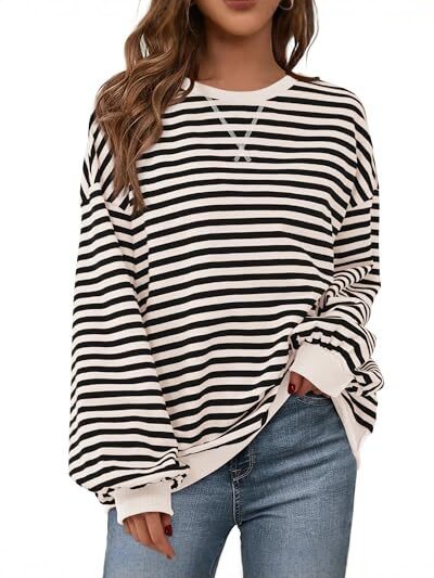 Women's Striped Hoodie Sweatshirt with Long Lantern Sleeves for Fall-Tactilefable