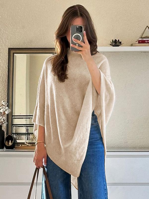Women's Plain Loose Elegant Fashion Knit Shawl, Fall & Winter Mid-Weight Knit Wrap, Stylish Versatile Accessory for Ladies, Trendy Solid Shawl, Loose Fit Shawl