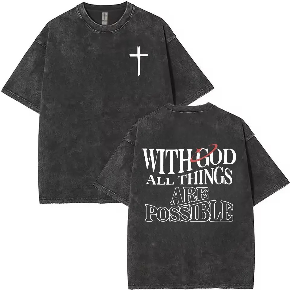 Men's Cotton Graphic Tee - Menswear Short-Sleeve Round Neck, Casual Loose-Fit Dual-Sided Print, Vintage Washed 230gsm Heavyweight Stretch Cotton Knit Black Shirt-TACTILEFABLE
