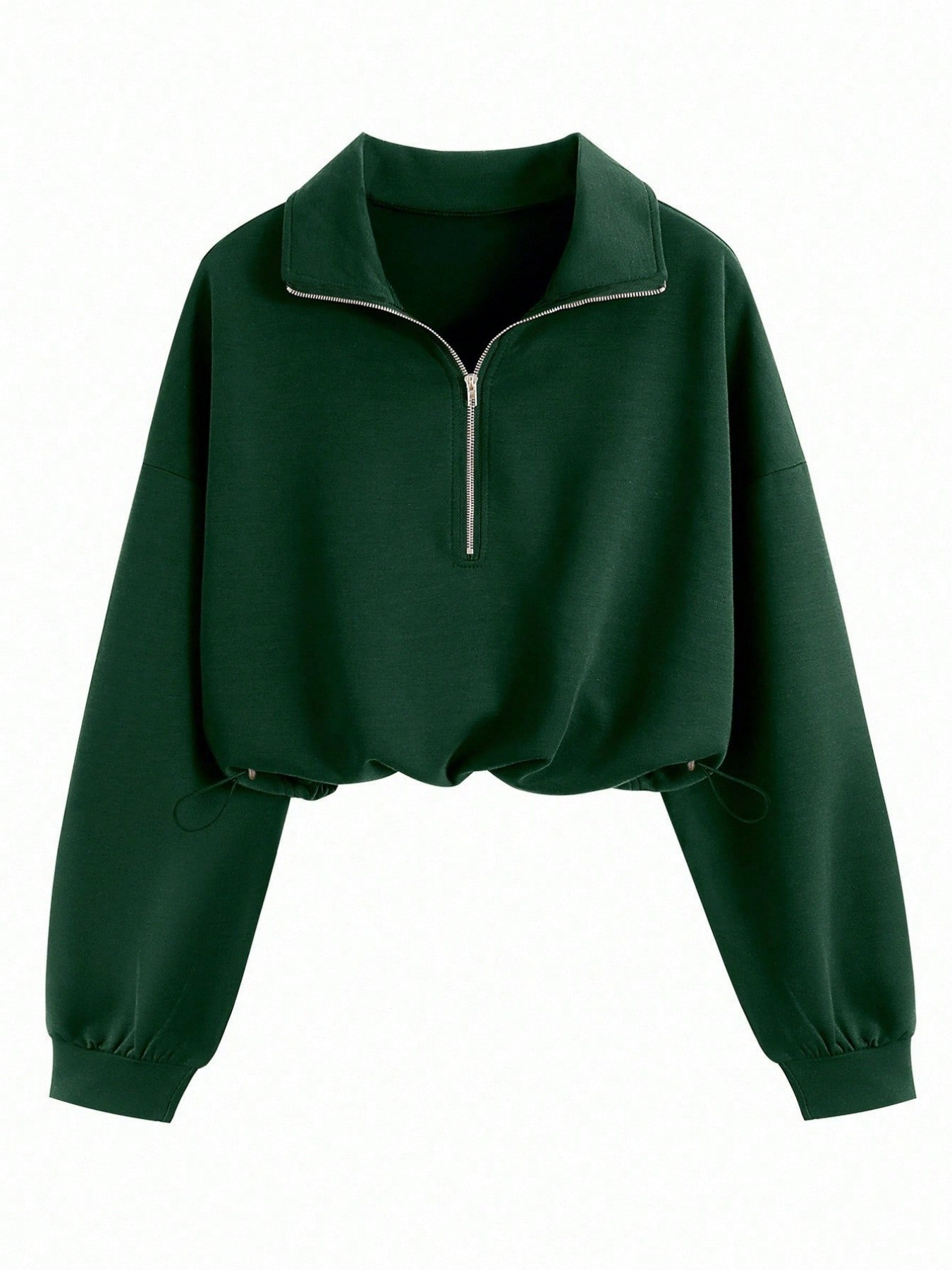 Women's Half-Zip Stand Collar Drawstring Short Sweatshirt, Spring & Fall Casual Fashion, Comfortable and Stylish-TACTILEFABLE