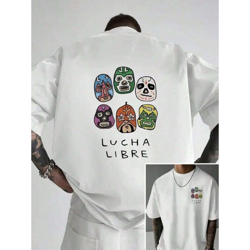 Men’s Cotton Lucha Libre Wrestler Mask Graphic Crew Neck Short Sleeve Tee-Tactilefable