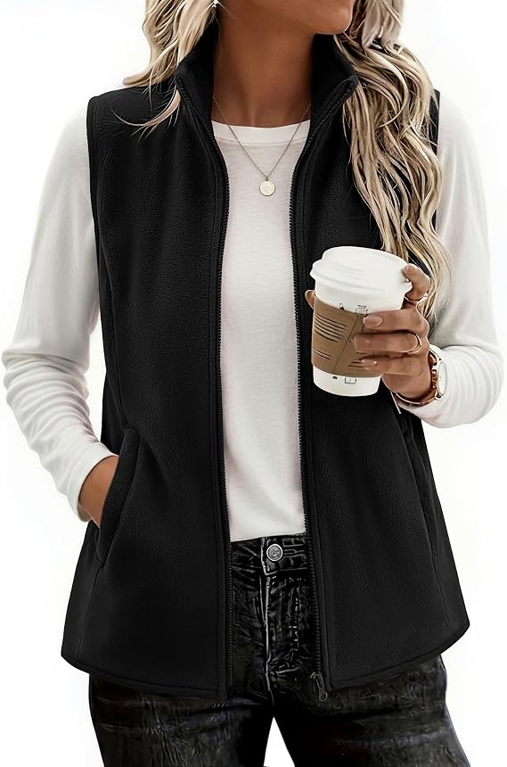Womens Outerwear Vests With Pockets Zipper Sleeveless Fleece Jackets-Tactilefable