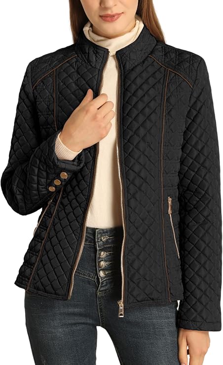 Women's Fall Winter Casual Quilted Lightweight Jacket, Warm Fitted Puffer Coat with Pockets, Plain Style for Commuting-TACTILEFABLE