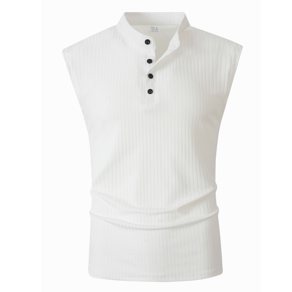 Men's Ribbed Sleeveless Henley Tank Top, Solid Color Button Up Athletic Workout T-Shirt