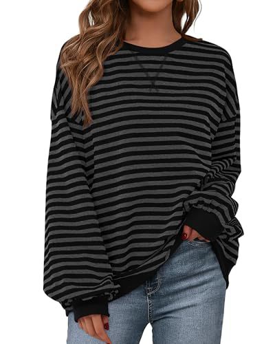 Women's Striped Hoodie Sweatshirt with Long Lantern Sleeves for Fall-Tactilefable