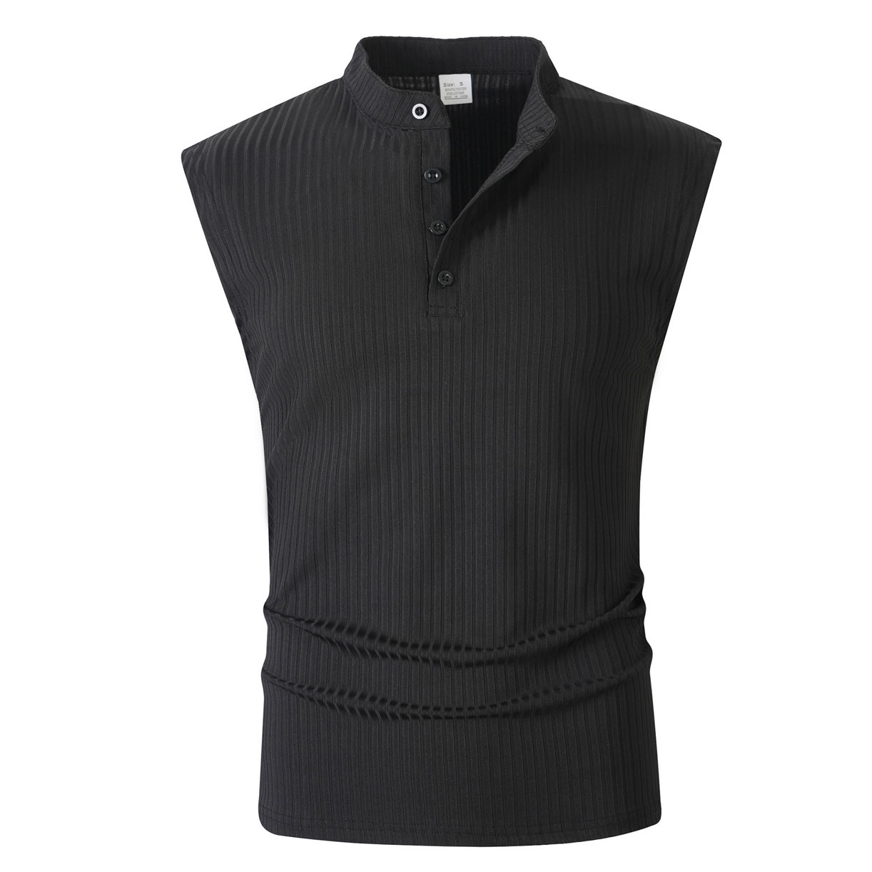 Men's Ribbed Sleeveless Henley Tank Top, Solid Color Button Up Athletic Workout T-Shirt