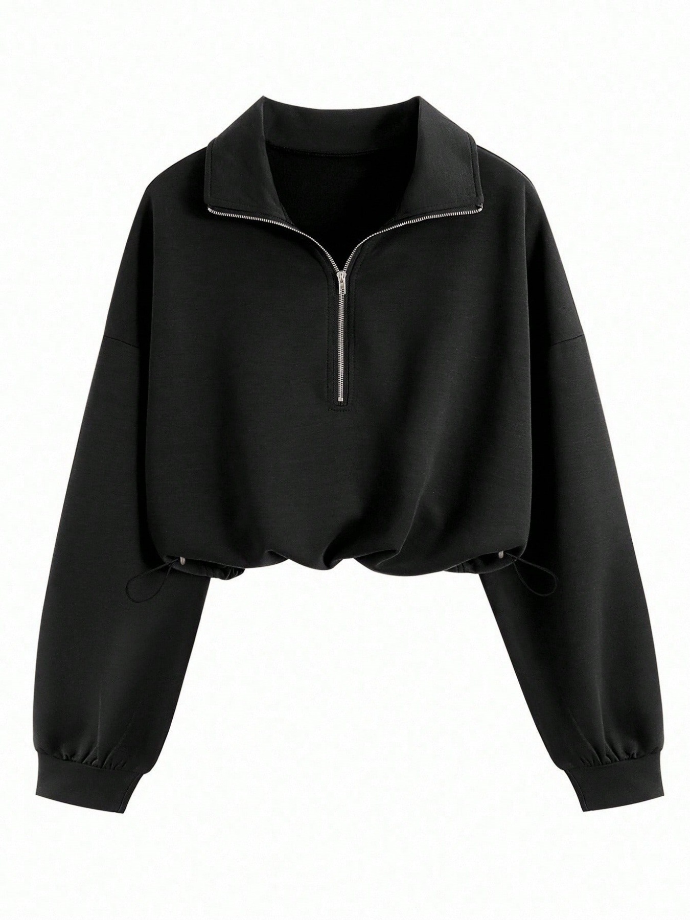 Women's Half-Zip Stand Collar Drawstring Short Sweatshirt, Spring & Fall Casual Fashion, Comfortable and Stylish-TACTILEFABLE