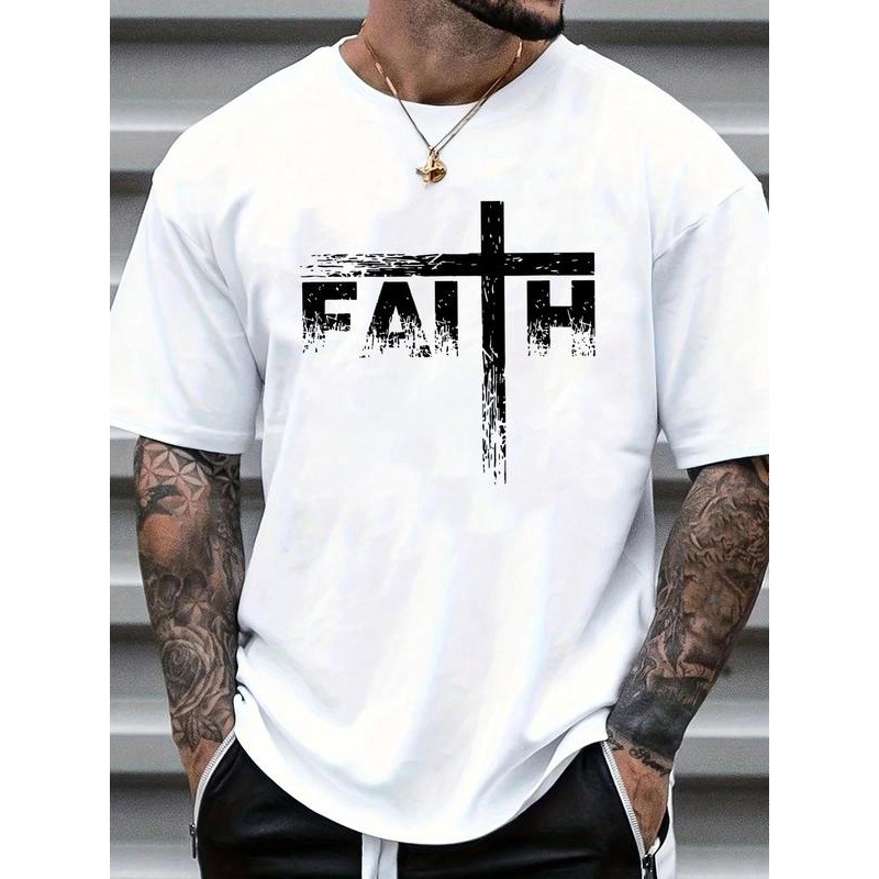 Men's Letter Print Round Neck Tee, Regular Fit Casua-Tactilefable