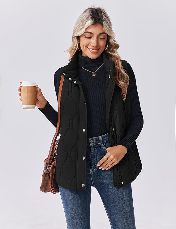 Women Oversized Puffer Vest Stand Collar Zip Up Sleeveless Outerwear-Tactilefable