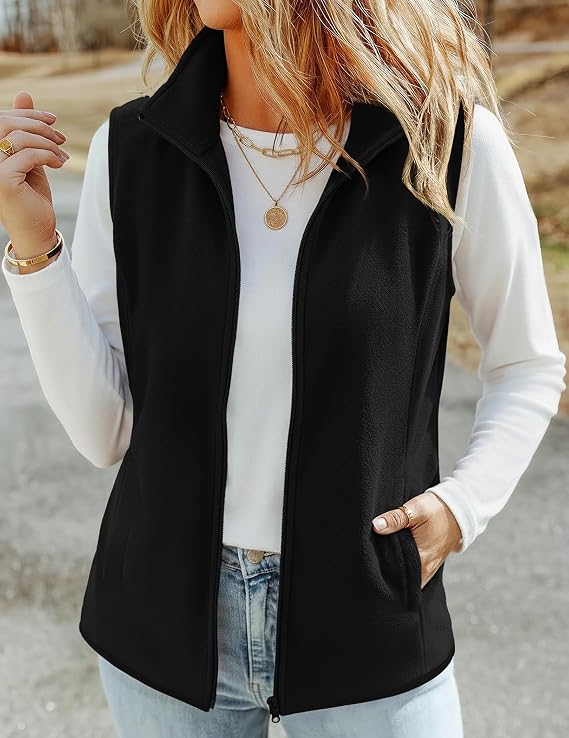 Womens Outerwear Vests With Pockets Zipper Sleeveless Fleece Jackets-Tactilefable