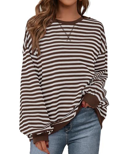 Women's Striped Hoodie Sweatshirt with Long Lantern Sleeves for Fall-Tactilefable