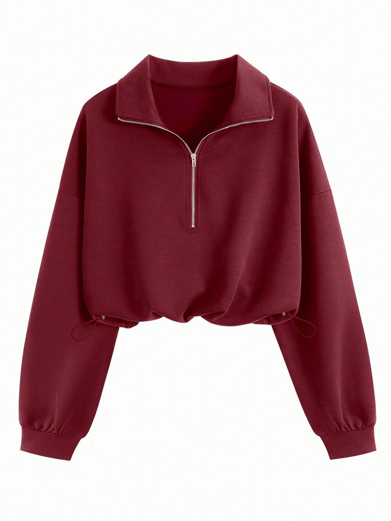 Women's Half-Zip Stand Collar Drawstring Short Sweatshirt, Spring & Fall Casual Fashion, Comfortable and Stylish-TACTILEFABLE