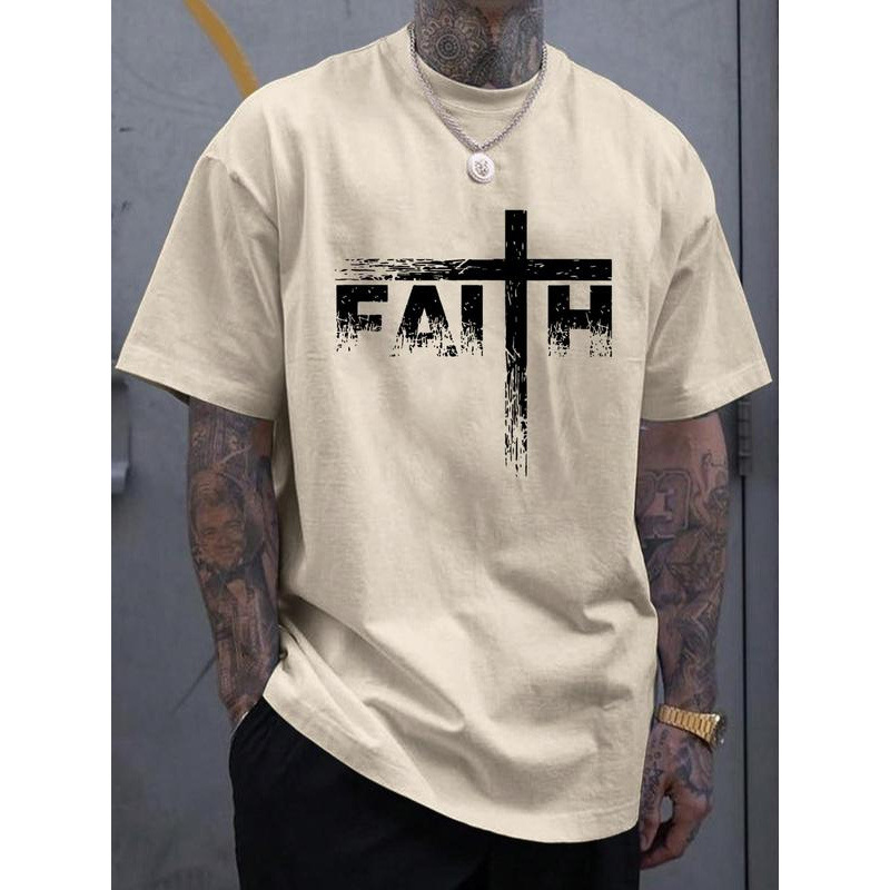 Men's Letter Print Round Neck Tee, Regular Fit Casua-Tactilefable