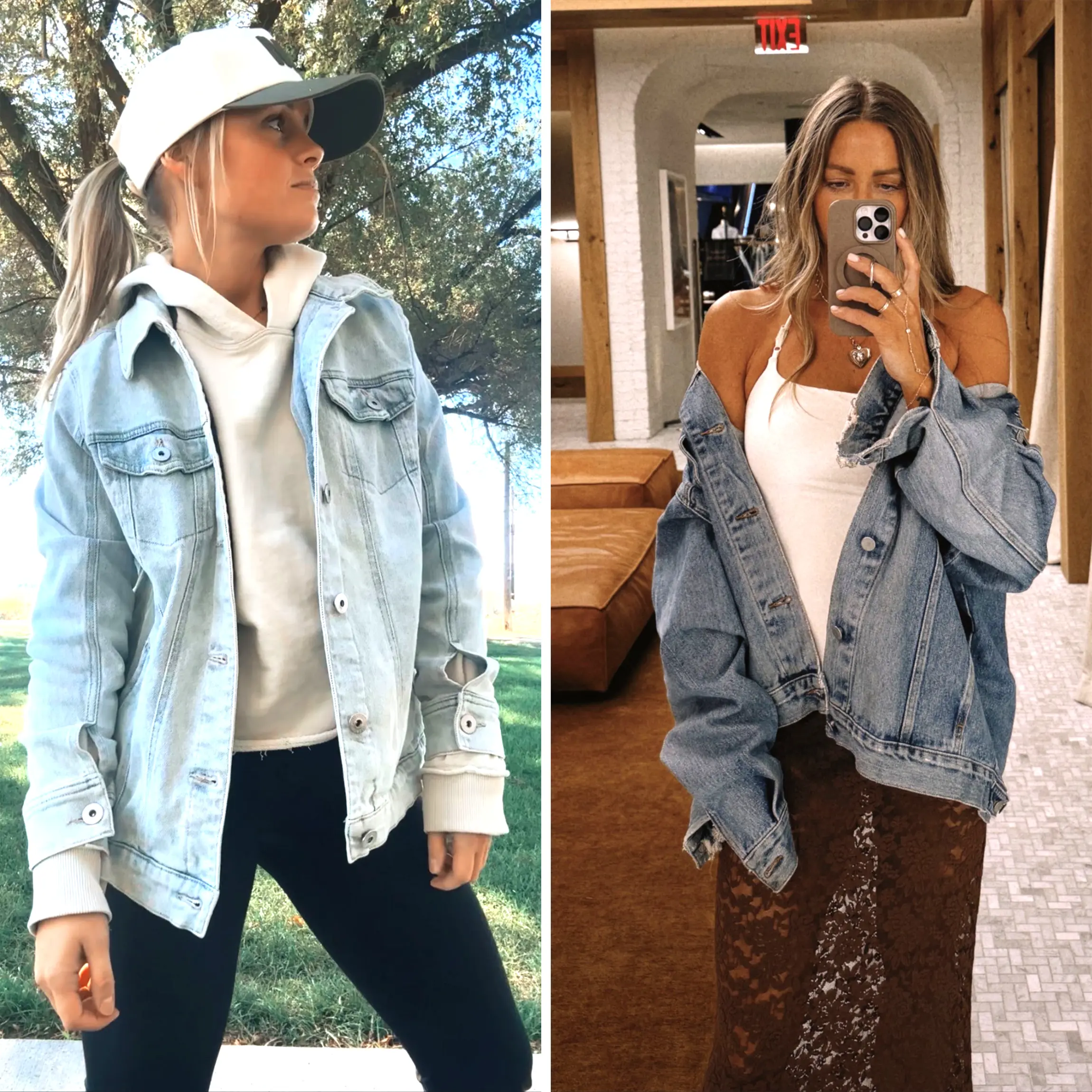 Women’s Oversized Mid-Long Denim Jacket  Fit Jean Jacket with Pockets Casual Loose Denim Coat-TACTILEFABLE
