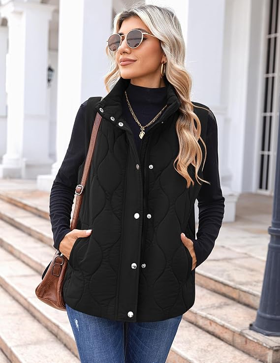 Women Oversized Puffer Vest Stand Collar Zip Up Sleeveless Outerwear-Tactilefable