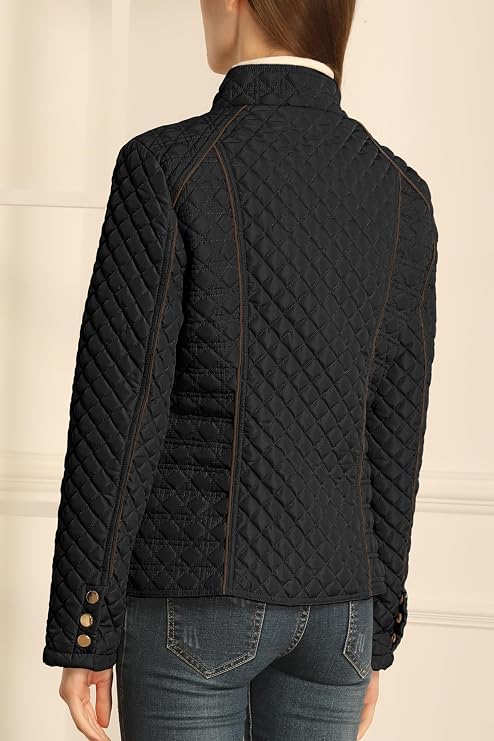 Women's Fall Winter Casual Quilted Lightweight Jacket, Warm Fitted Puffer Coat with Pockets, Plain Style for Commuting-TACTILEFABLE