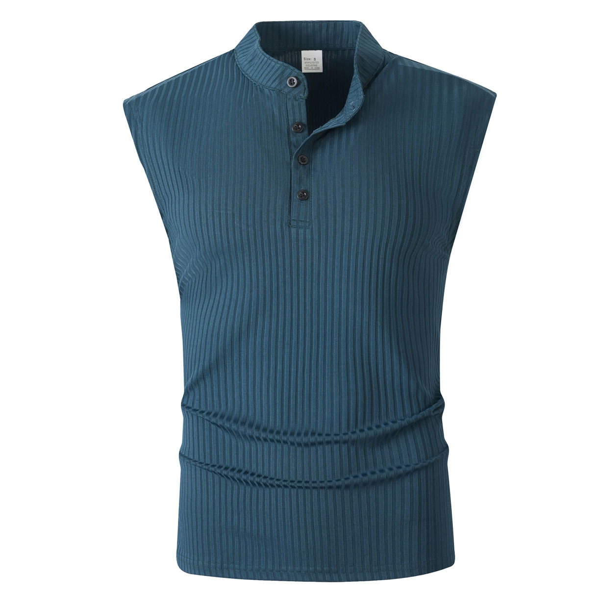 Men's Ribbed Sleeveless Henley Tank Top, Solid Color Button Up Athletic Workout T-Shirt