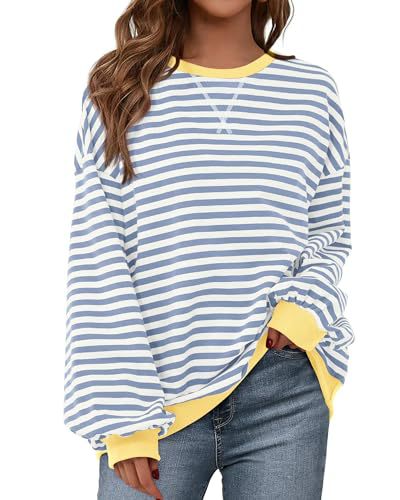 Women's Striped Hoodie Sweatshirt with Long Lantern Sleeves for Fall-Tactilefable