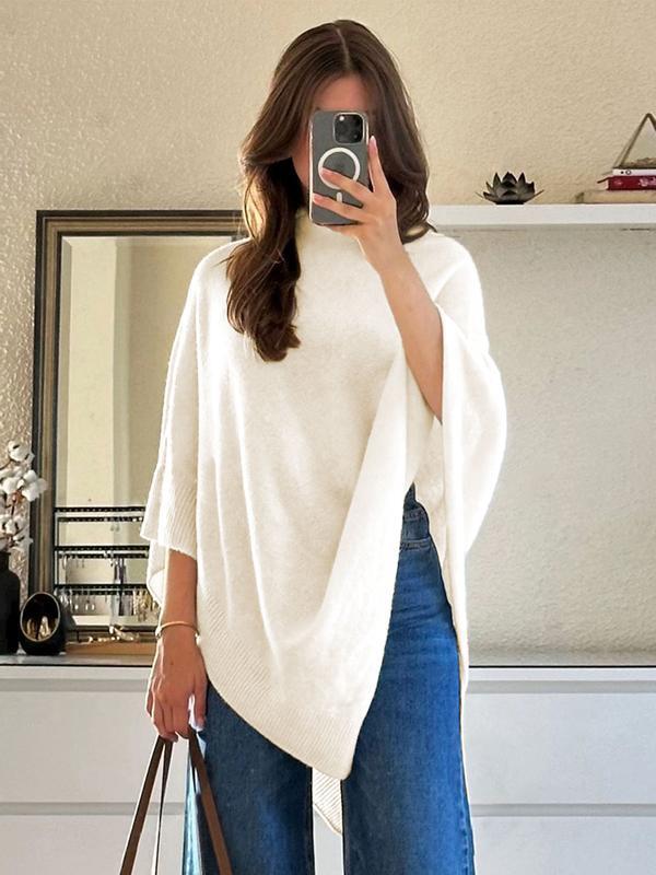 Women's Plain Loose Elegant Fashion Knit Shawl, Fall & Winter Mid-Weight Knit Wrap, Stylish Versatile Accessory for Ladies, Trendy Solid Shawl, Loose Fit Shawl