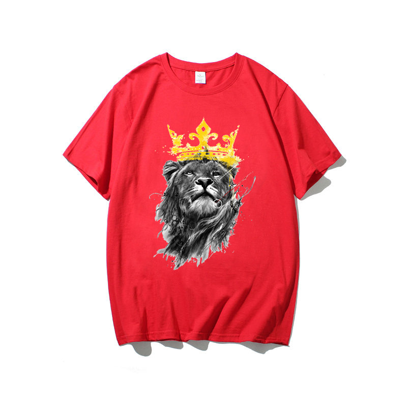 Casual and stylish gold crown lion print T-shirt-Tactilefable