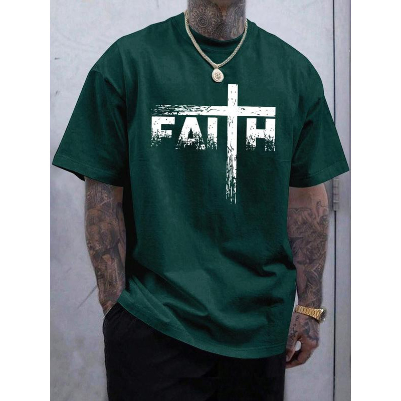 Men's Letter Print Round Neck Tee, Regular Fit Casua-Tactilefable