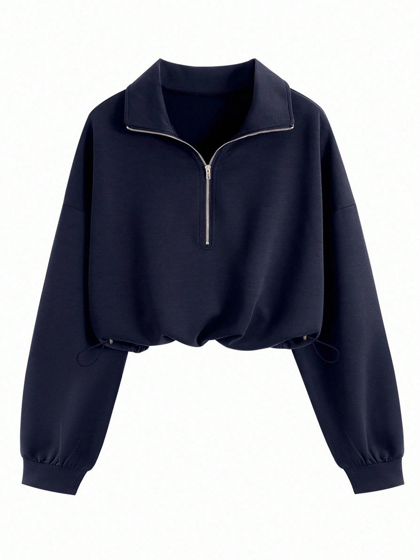 Women's Half-Zip Stand Collar Drawstring Short Sweatshirt, Spring & Fall Casual Fashion, Comfortable and Stylish-TACTILEFABLE